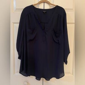 Torrid Harper Navy Blue V-Neck Blouse Size 3 (2X-3X)